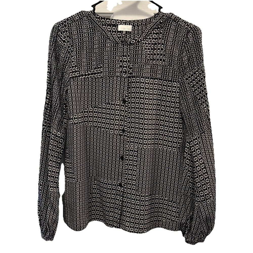 Ecru Geometric Print Silk Small  EUC Blouse
